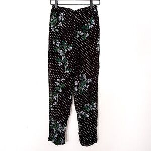Ganni designer polka dot & floral straight leg pants size 36 pre-owned